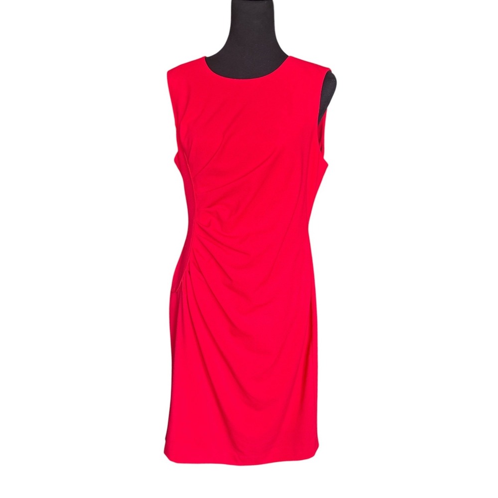 Calvin Klein Red Sleeveless Side Ruched Sheath Dress,Sz 12, Wedding  Guest Party